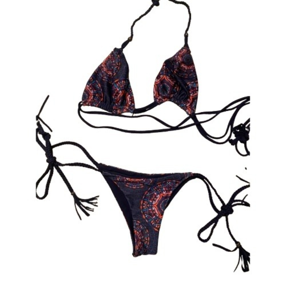 Bikini Set Reversible | Blue / Black Multi-Color Tie Side